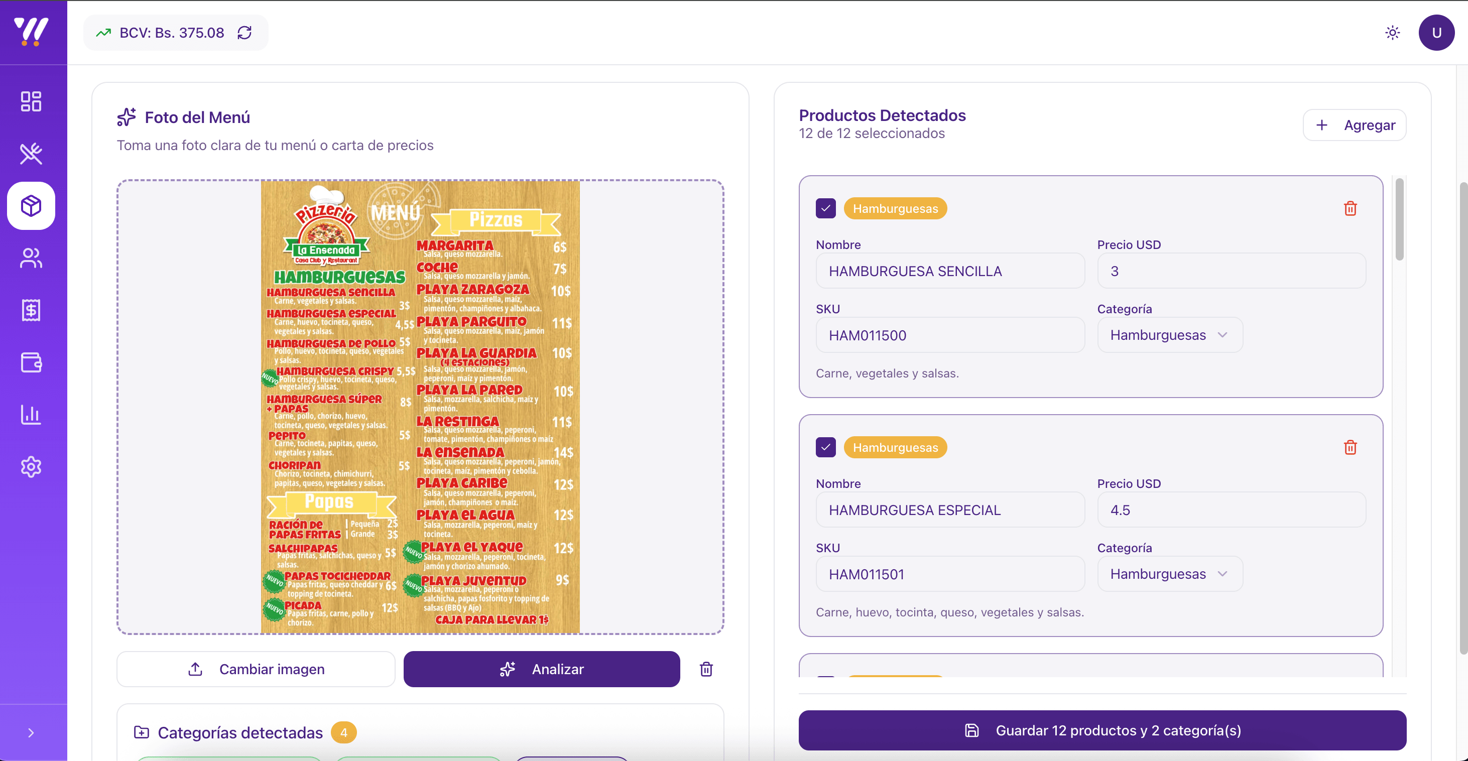 Importacion de menu con IA